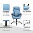 Irodai szék, számítógépes szék, forgószék, magasságállítható, hintáztató funkcióval, fejtámlával és párnázott karfákkal, ergonomikus, világoskék vászon, 66 x 75 x 110–120 cm
