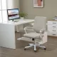 Irodaszék, íróasztali szék, otthoni irodai szék hintafunkcióval, állítható magasságú háttámlával, vastagon párnázott, ergonomikus, 360°-ban forgó görgőkkel, poliészter, nejlon, PP, bézs+fehér, 62x69x92-100 cm