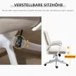 Irodaszék, íróasztali szék, otthoni irodai szék hintafunkcióval, állítható magasságú háttámlával, vastagon párnázott, ergonomikus, 360°-ban forgó görgőkkel, poliészter, nejlon, PP, bézs+fehér, 62x69x92-100 cm