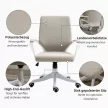 Irodaszék, íróasztali szék, otthoni irodai szék hintafunkcióval, állítható magasságú háttámlával, vastagon párnázott, ergonomikus, 360°-ban forgó görgőkkel, poliészter, nejlon, PP, bézs+fehér, 62x69x92-100 cm