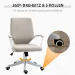 Irodaszék, íróasztali szék, otthoni irodai szék hintafunkcióval, állítható magasságú háttámlával, vastagon párnázott, ergonomikus, 360°-ban forgó görgőkkel, poliészter, nejlon, PP, bézs+fehér, 62x69x92-100 cm