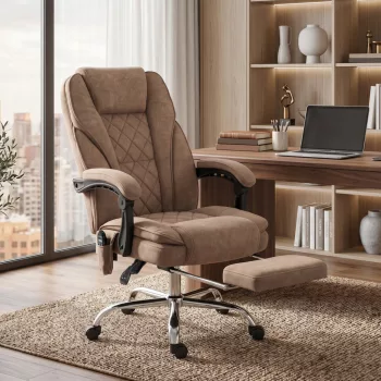  Ergonomikus irodai szék masszázsfunkcióval, lábtartóval, forgóval, görgőkkel, barna