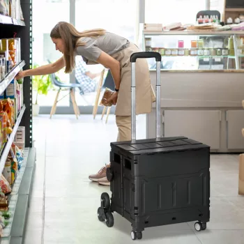   Bevásárlókocsi, lépcsőző, összecsukható, teleszkópos nyéllel, teherbírás akár 65 kg, fekete