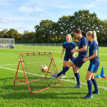  Futball-visszapattanó, 84 x 84 cm, folyamatosan állítható szöggel, visszarúgás-visszapattanó fallal, futballkapu ifjúsági lövészethez, passz- és labdakezelési edzéshez, piros