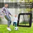 Futball-kapu, 128 x 118 cm, ütőfal védőéllel és csapokkal, 5 pozícióban állítható, hordozható visszapattanó, futballkapu fiataloknak, visszapattanó fal futballedzéshez, fekete