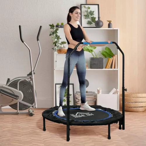 Fitness trambulin, összecsukható, állítható kormány, Ø102x123M cm, 150 kg-ig, fekete/kék