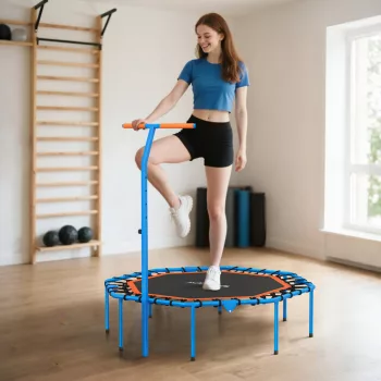   Fitnesz trambulin, edzőtrambulin állítható kormányrúddal, stabil és csendes, beltéri használatra, acél, kék