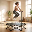 Fitness trambulin állítható T-fogantyúval, összecsukható, hordtáskával, 180 kg teherbírással, acél, műanyag, fekete