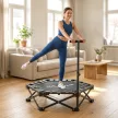Fitness trambulin állítható T-fogantyúval, összecsukható, hordtáskával, 180 kg teherbírással, acél, műanyag, fekete