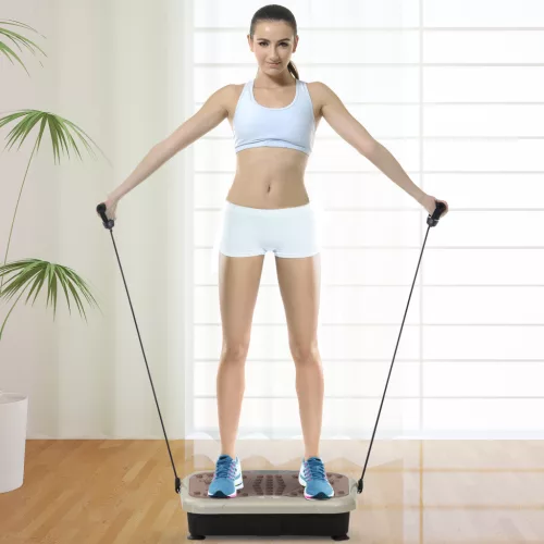 Vibrációs plató, vibrációs tréner, vibrációs eszköz, fitnesz tréner, LED kijelző, USB hangszóró, edzőszalagok, távirányító