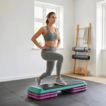   Magasságban állítható fellépődeszka, 3 szintes (10/15/20 cm) fitneszlépcső, csúszásmentes fellépőpad otthonra, edzőterembe, irodába, műanyag, fekete+zöld+ibolyaszínű