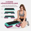 Magasságban állítható fellépődeszka, 3 szintes (10/15/20 cm) fitneszlépcső, csúszásmentes fellépőpad otthonra, edzőterembe, irodába, műanyag, fekete+zöld+ibolyaszínű