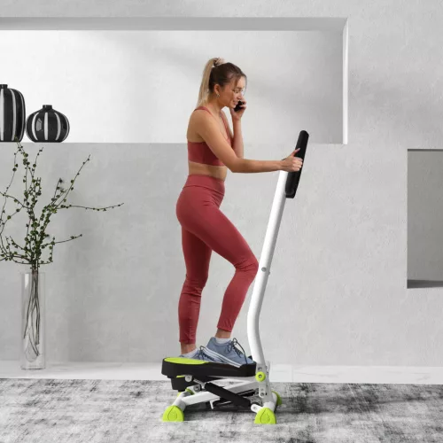 Lépcsős fitneszgép, LCD monitor, csúszásgátló pedálok, acél és ABS, 55x44x108 cm, zöld+fekete