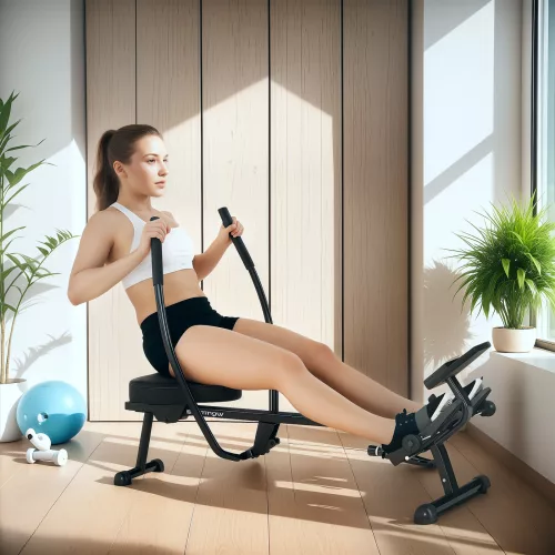 Hidraulikus evezőgép otthoni használatra, 12 ellenállási szinttel, LCD kijelzővel és csúszásgátló pedálokkal. Max. 130 kg.