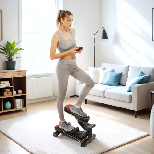 Mini léptető, kompakt léptetőeszköz edzésekhez, fitneszléptető LCD monitorral és csúszásgátló pedálokkal, fekete