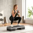 Magasságban állítható fitneszlépcső, csúszásgátló, otthoni, edzőtermi vagy irodai használatra alkalmas, műanyag, szürke