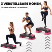 Magasságban állítható lépődeszka, fitnesz aerobik lépőpad 3 szinttel (12/17,5/22,5 cm), csúszásgátló szőnyeg, fekete+rózsaszín
