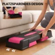 Magasságban állítható lépődeszka, fitnesz aerobik lépőpad 3 szinttel (12/17,5/22,5 cm), csúszásgátló szőnyeg, fekete+rózsaszín