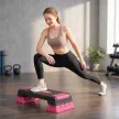 Magasságban állítható lépődeszka, fitnesz aerobik lépőpad 3 szinttel (12/17,5/22,5 cm), csúszásgátló szőnyeg, fekete+rózsaszín