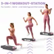 Magasságban állítható lépődeszka, fitnesz aerobik lépőpad 2 szinttel (11/16 cm), 2 ellenállás-szalaggal, csúszásgátló szőnyeggel, rózsaszín