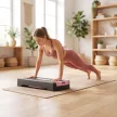 Magasságban állítható lépődeszka, fitnesz aerobik lépőpad 2 szinttel (11/16 cm), 2 ellenállás-szalaggal, csúszásgátló szőnyeggel, rózsaszín