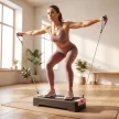 Magasságban állítható lépődeszka, fitnesz aerobik lépőpad 2 szinttel (11/16 cm), 2 ellenállás-szalaggal, csúszásgátló szőnyeggel, rózsaszín