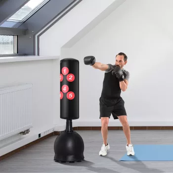   Álló boxzsák 165 cm felnőtteknek szabadon álló, nagy teherbírású boxzsák tapadókorongos talppal, boxpartner, boxedző, profiknak és kezdőknek, fekete