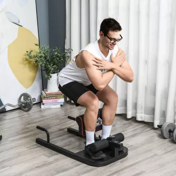   Sissy guggoló tréner, láb-, hasi és farizmok trénere, 3 az 1-ben tréner, 120 kg-ig állítható, acél, fekete, 50 x 97 x (44,5–56,5) cm