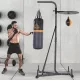 2 az 1-ben boxzsák állvány, max. teherbírás 100 kg, forgatható acél boxzsák tartó 20 kg-os boxzsákkal/golyóval, magasságban állítható álló boxzsák tartó, beltéri fitnesz edzéshez, fekete