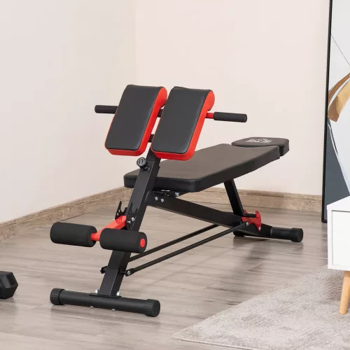 Súlyzópad, fitneszpad, lejtős pad, multifunkcionális hasizom-edző, állítható, acél, fekete, 64 x 146 x 73,5-85 cm