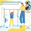 Gimnasztikai rúd, vízszintes rúd, 13 fokozatban állítható magasságú, teherbírás akár 75 kg, acél, bükkfa, világoskék