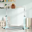 Gimnasztikai rúd, vízszintes rúd, 13 fokozatban állítható magasságú, teherbírás akár 75 kg, acél, bükkfa, világoskék