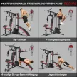 Többcélú edzőállomás 65 kg-os súlyzósorral, állítható, otthoni edzéshez, acél, műbőr