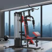 Többcélú edzőállomás 65 kg-os súlyzósorral, állítható, otthoni edzéshez, acél, műbőr