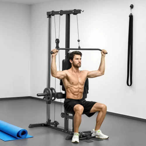 Otthoni erőkeret, evezőgép, súlyok nélkül, otthoni fitneszfelszerelés, acél, műbőr, fekete
