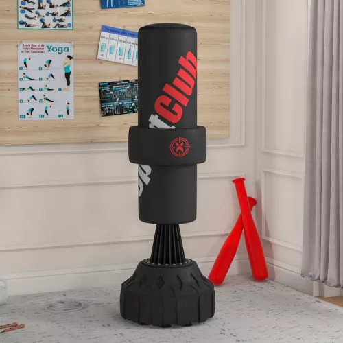 Szabadon álló boxzsák, állítható ütőfelülettel, 50 kg-ig tölthető talppal, 57 x 57 x 175 cm, fekete