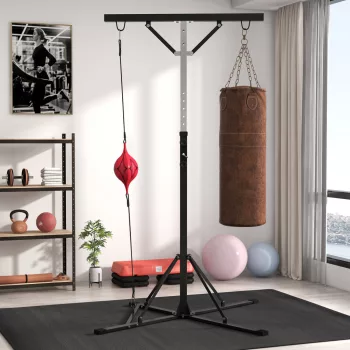   Állítható magasságú boxzsák állvány speedballal, fém váz, 160H x 145SZ x 175-220M cm, fekete