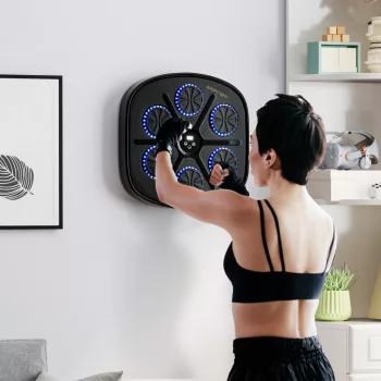   Zenélő boxgép, ritmikus boxeszköz, 9 üzemmód, Bluetooth, LED lámpák, boxkesztyűvel, fekete