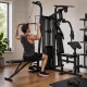Multifunkcionális edzőállomás, otthoni fitneszgép több mint 10 gyakorlathoz, súlyokkal, állítható fitneszpaddal, fekete