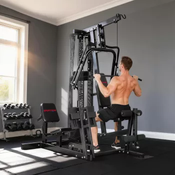   Power Rack fitnesz állomás lehúzódzkodással, pillangórúddal, 65 kg-os súlyokkal, kötéllel akár 120 kg-ig