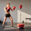 Boxzsák állvánnyal, 125-145 cm magasságban állítható boxkészlet, szabadon álló speedball kesztyűvel és pumpával