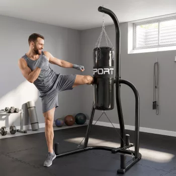    Boxsackständer Freistehender Boxsackhalter mit Boxsack Bungee-Seil 360° Kette U-basis Hantelscheibenhalterung Stahl