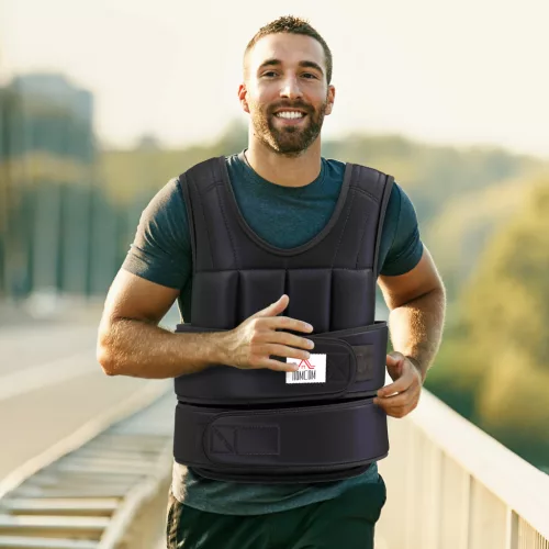 Súlyzómellény 10 kg-os állítható edzőmellény levehető súlyokkal, fekete
