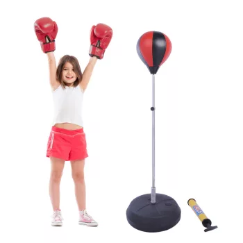   Boxgolyó készlet, szabadon álló ökölvívó edzőkészlet, 125/131/138/145 cm magasságban állítható, 1 pár kesztyűvel és 1 pumpával. Profik és kezdők számára alkalmas. Piros.