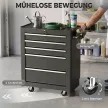 Szerszámos szekrény, szerszámosláda, 5 fiók, kerekeken, acél, fekete