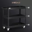 3 szintes szerszámos kocsi, 4 kerék, acél, 83Sz x 35,3M x 76M cm, fekete