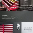 Szerszámos kocsi, kétrészes, zárható, 14 fiókkal, lyukacsos fal, acél, piros