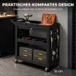 Szerszámos kocsi zárható görgőkkel, gurulós műhelykocsi 3 szinttel, fiókkal és lyukacsos táblákkal, fekete