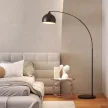 Bogenleuchte, Stehlampe, höhenverstellbar, Fußschalter, Sockel in Marmoroptik, 170-180cm, Schwarz
