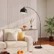 Bogenleuchte, Stehlampe, höhenverstellbar, Fußschalter, Sockel in Marmoroptik, 170-180cm, Schwarz